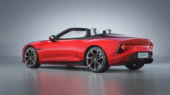 Red MG Cyberster Convertible Sports Car Side Profile Photograph