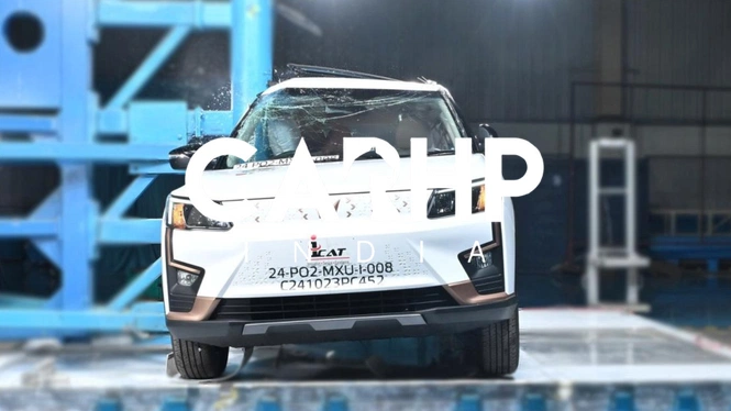 White Mahindra XUV 400 EV BNCAP Crash Test Photograph