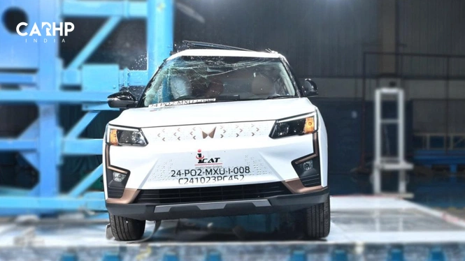 White Mahindra XUV 400 EV BNCAP Crash Test Photograph