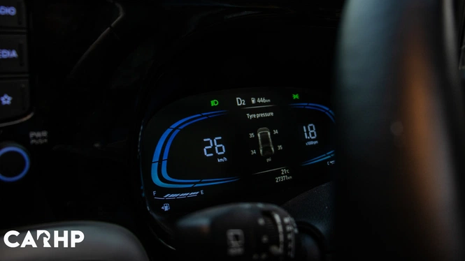 White 2023 Hyundai Exter Ownership Review Meter Console Driver's Display Interior Photograph