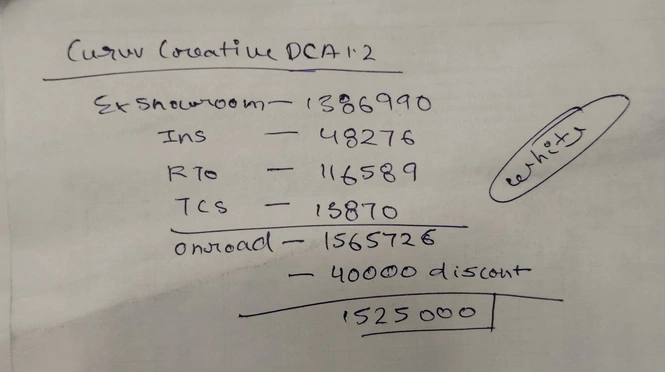 Tata Curvv Creative DCA 1.2 Automatic Price Breakdup
