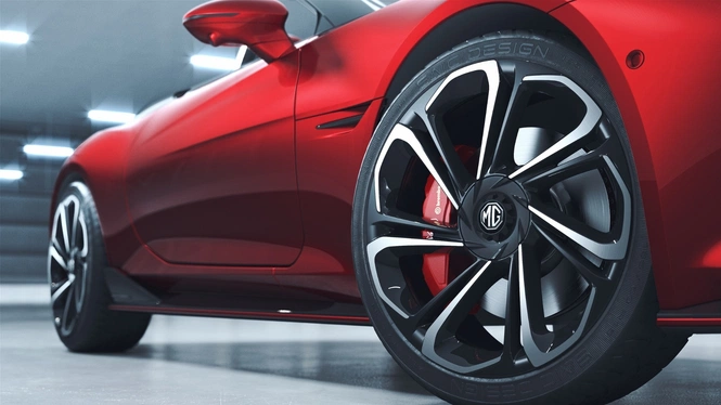 Red MG Cyberster Convertible Sports Car Tyre Profile Photograph