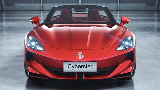 Red MG Cyberster Convertible Sports Car Front Profile Photograph
