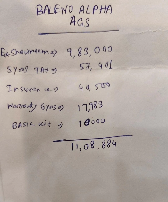 Maruti Suzuki Baleno Alpha Top Model Automatic Quotation From Jyote Motors Nexa Showroom