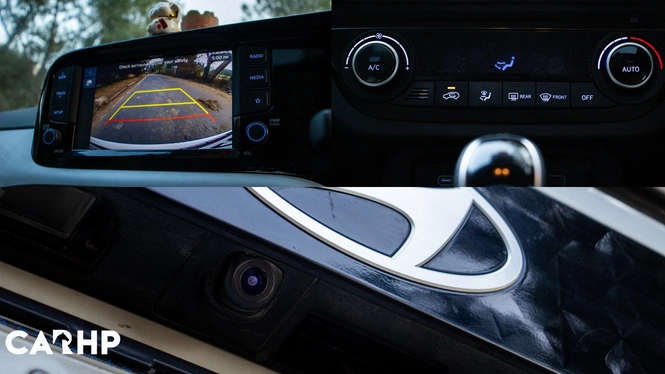 White 2023 Hyundai Exter Ownership Review Infotainment, Rear Parking Camera, AC Controls Interior Photograph