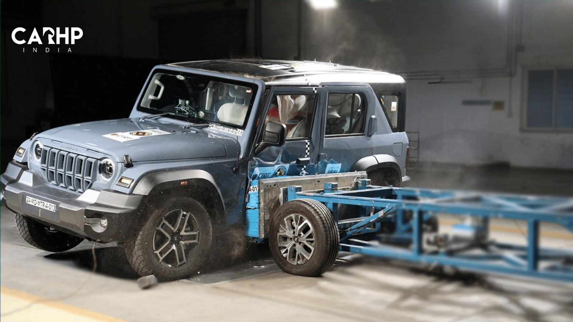 Grey Mahindra Thar ROXX BNCAP Crash Test Photograph