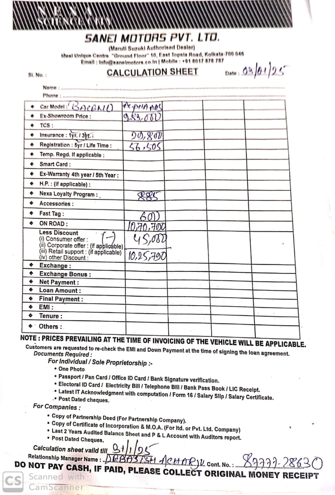 Maruti Suzuki Baleno Alpha Top Model Automatic Quotation From Sanei Motors Nexa Showroom